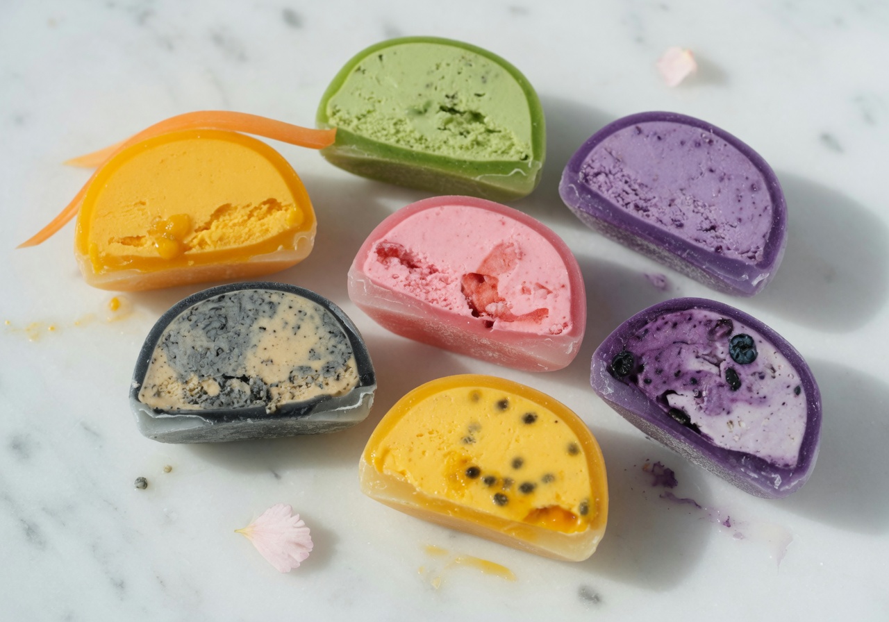 Cut mochi ice cream pieces as product reference