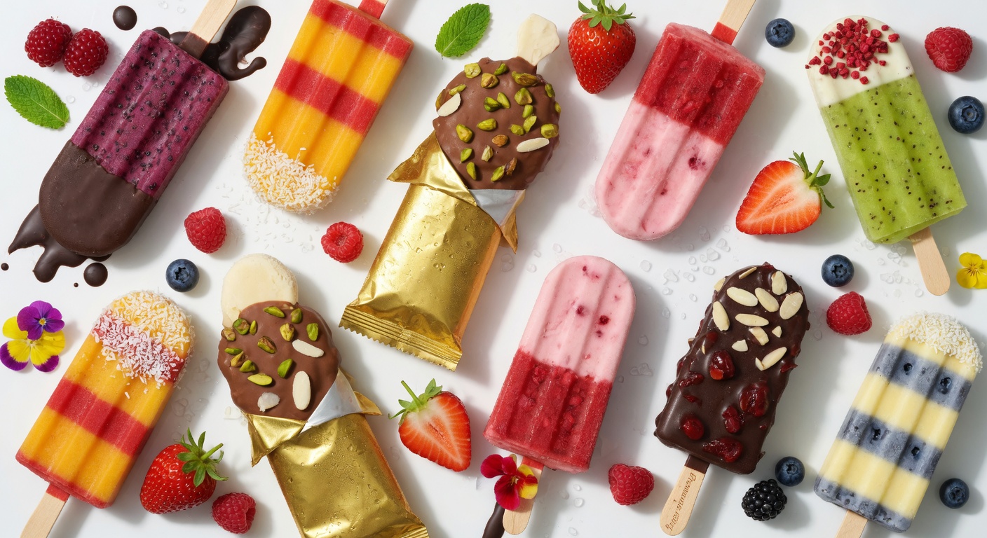 Assorted popsicles and frozen novelties as product reference
